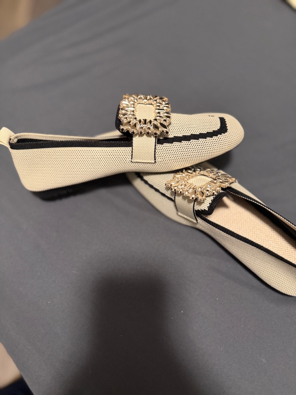 Source Unknown Beige Loafers with Crystal Buckle Trim - Picture 2 of 5